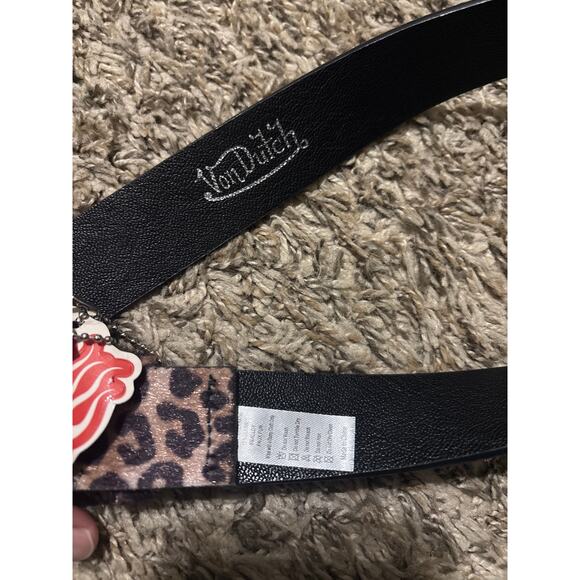 NWT Von Dutch Leopard Faux Calf Hair Rhinestone Logo Buckle Belt L/XL main image 4
